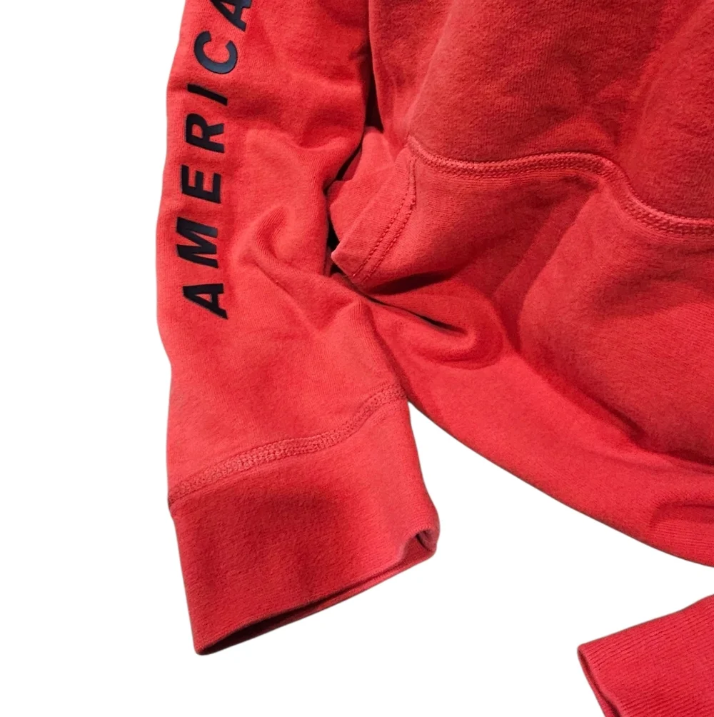 American Eagle Red Hoodie Men’s L | AE Logo Pullover | Graphic Sleeve‎